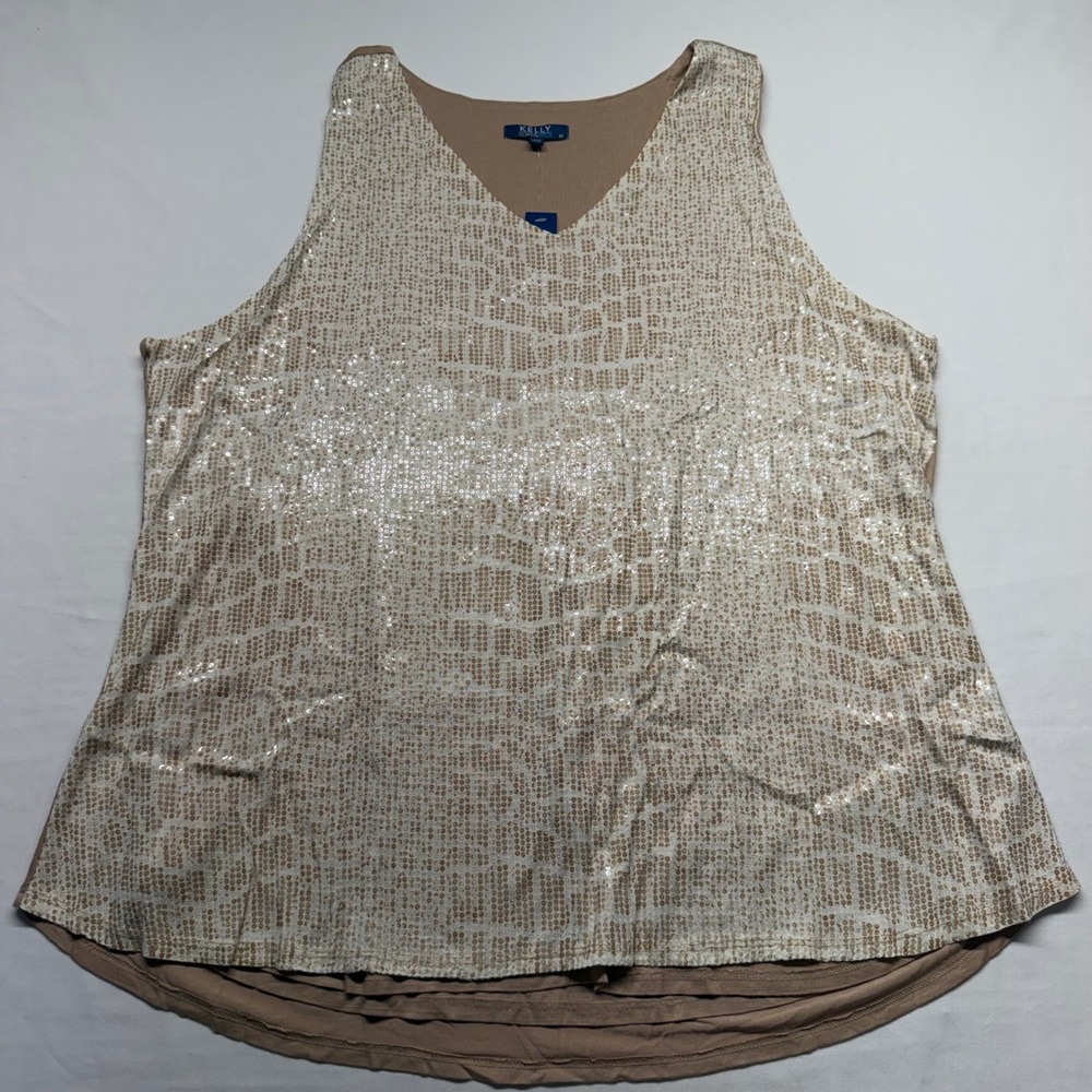 Kelly by Clinton Kelly Sequin Tank Top 2X Gold Womens Plus Party Glam A266490